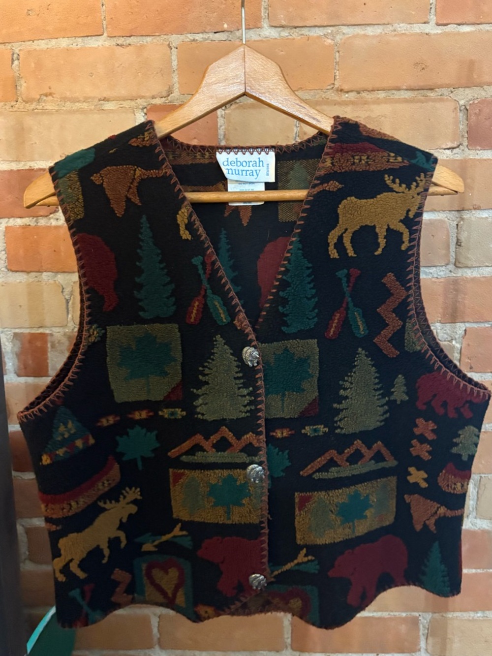 Cottagecore Black Woodland Patterned Button Vest Women’s Medium